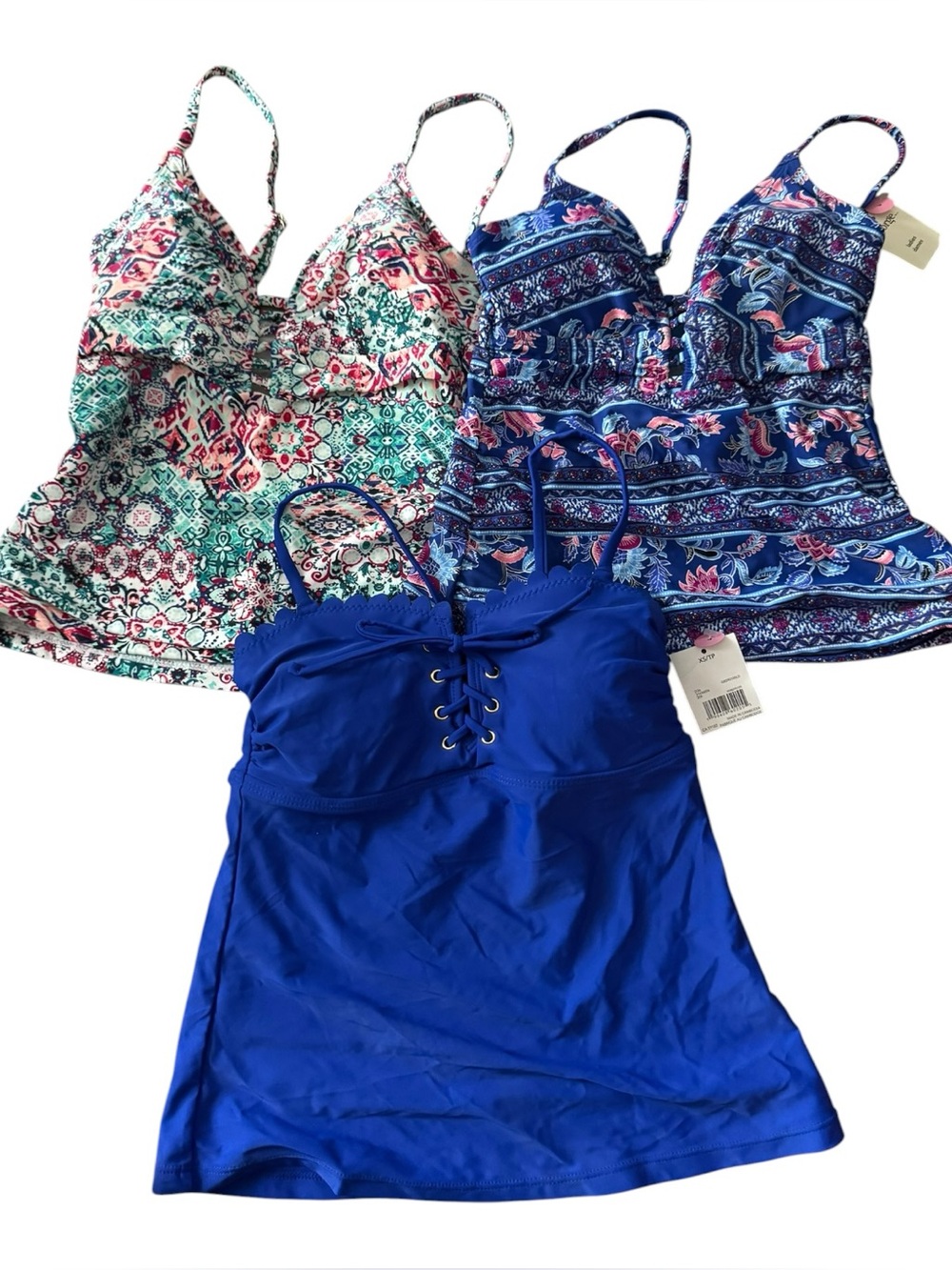 George NWT Swim Tankini Top Lot 3 XS Floral Print Blue Lace-Up
